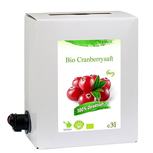 GutFood - 3 Liter Bio Cranberrysaft - Bio Cranberry Saft in praktischer Bag in Box Packung (1 x 3 l Saftbox) - Muttersaft aus Bio Cranberries Erstpressung von GutFood