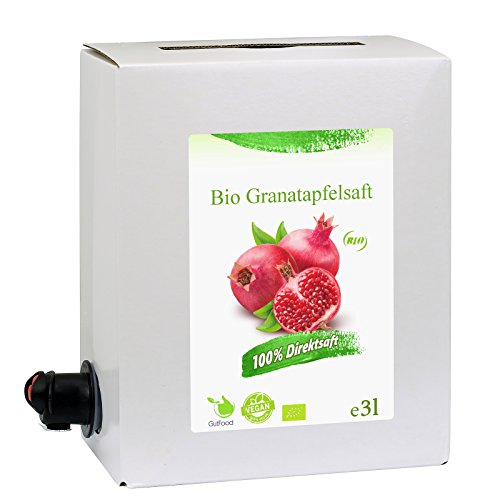 GutFood - 3 Liter Bio Granatapfelsaft - Bio Granatapfel Saft in praktischer Bag in Box Packung ( 1 x 3 l Saftbox ) - Muttersaft aus Bio Granatäpfeln Erstpressung in absoluter Spitzenqualität von GutFood