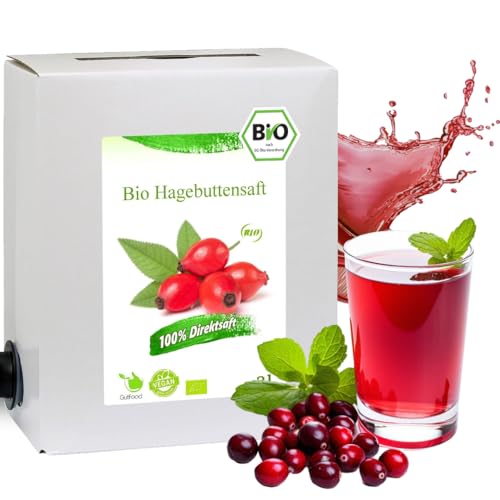 GutFood - 3 Liter Bio Hagebuttensaft - Bio Hagebutte Saft in praktischer Bag in Box Packung (1 x 3 l Saftbox) - Muttersaft aus Bio Hagbutten Erstpressung in Spitzenqualität aus ökologischem Landbau von GutFood