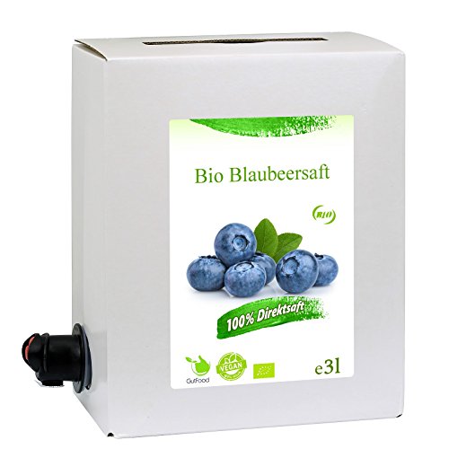GutFood - 3 Liter Bio Heidelbeersaft - Bio Heidelbeeren Saft in praktischer Bag in Box Packung ( 1 x 3 l Saftbox ) - Muttersaft aus Bio Blaubeeren, Spitzenqualität aus ökologischem Landbau von GutFood