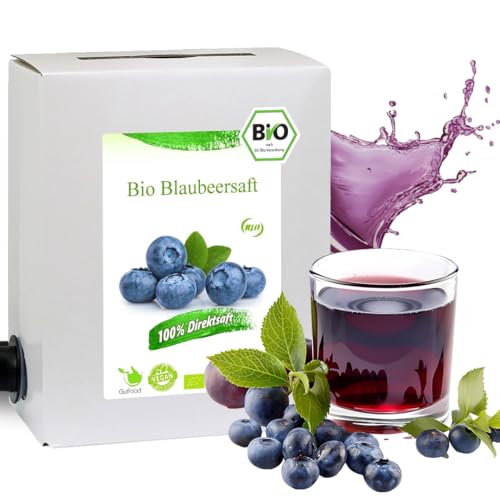 GutFood - 3 Liter Bio Heidelbeersaft - Bio Heidelbeeren Saft in praktischer Bag in Box Packung (1 x 3 l Saftbox) - Muttersaft aus Bio Blaubeeren, Spitzenqualität aus ökologischem Landbau von GutFood