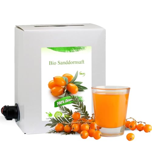 GutFood - 3 Liter Bio Sanddornsaft - Bio Sanddorn Saft in praktischer Bag in Box Packung (1 x 3 l Saftbox) - Muttersaft aus Erstpressung in absoluter Spitzenqualität aus ökologischem Landbau von GutFood
