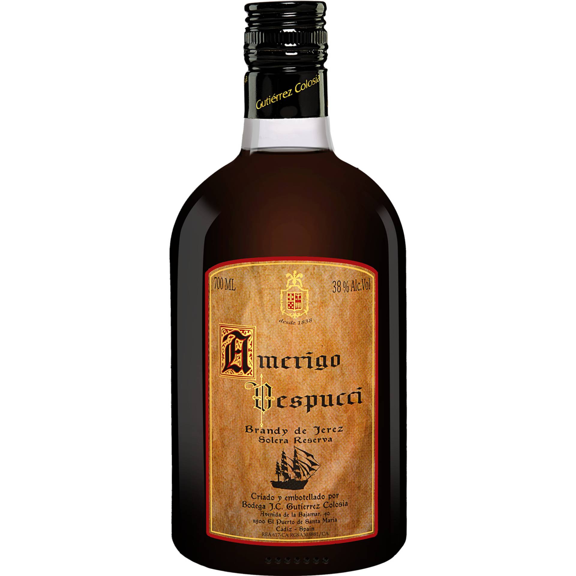 Brandy Gutiérrez-Colosía Solera Reserva »Amerigo Vespucci« 0.7L 38% Vol. Brandy aus Spanien Brandy Gutiérrez-Colosía Solera Reserva »Amerigo Vespucci« 0.7L 38% Vol. Brandy aus Spanien von Gutiérrez Colosía