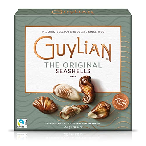 Guylian Meeresfrüchte Pralinen 250g Original Premium Belgische Pralinen mit Nuss-Nougat Füllung und Marmorierung aus Zartbitter-, Vollmilch- und weißer Schokolade (1 x 250g) von GuyLian