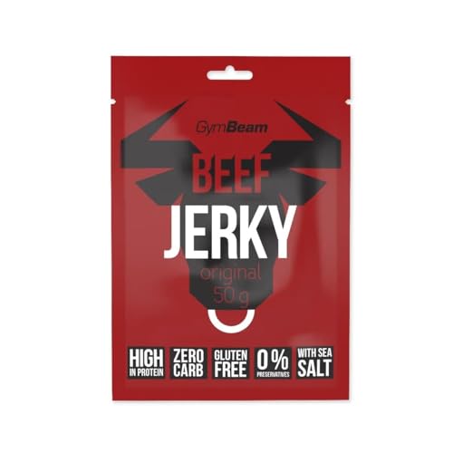 GymBeam Beef Jerky – Hochwertiger Fleischsnack aus Premium-Rindfleisch, gluten- und laktosefrei, mit hohem Eiweißgehalt, ideal für Sportler, lange Haltbarkeit (10x50 g, Original) von GymBeam