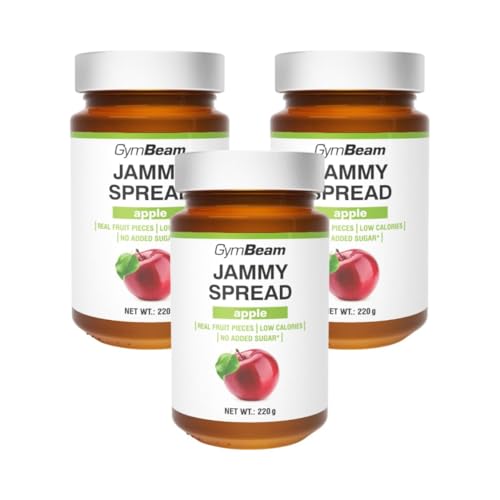 GymBeam Jammy Spread - Geleeaufstrich ohne Zucker, Fruchtaufstrich mit Fruchtstücken, fettfrei, kalorienarm, ideal zum Abnehmen, köstlich süß, perfekt für Brot (220 g (3er pack), Apfel) von GymBeam
