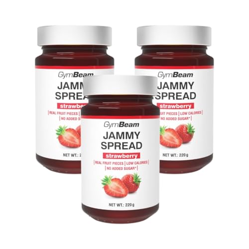 GymBeam Jammy Spread - Geleeaufstrich ohne Zucker, Fruchtaufstrich mit Fruchtstücken, fettfrei, kalorienarm, ideal zum Abnehmen, köstlich süß, perfekt für Brot (220 g (3er pack), Erdbeere) von GymBeam