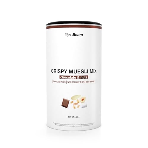 GymBeam Knusper Müsli Mix - Hochwertige Mischung aus Haferflocken, Obst & Nüssen, idealer Snack oder Frühstück mit Milch & Joghurt, nährstoffreiche Zutaten (420 g, Schokolade Nüsse) von GymBeam