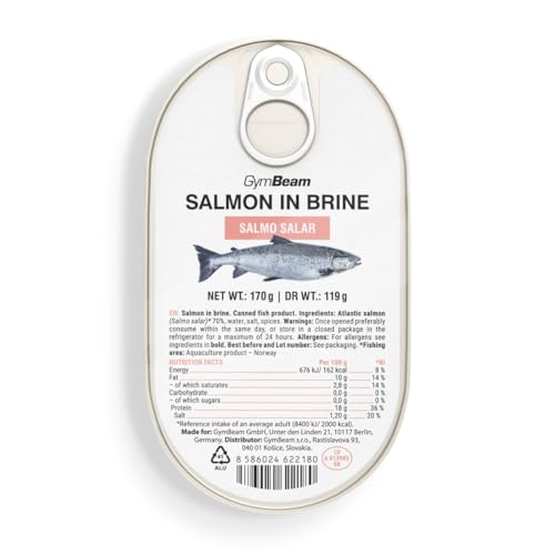 GymBeam Lachs in Salzlake - Verzehrfertiges atlantisches Lachsfilets, reich an Geschmack & Nährstoffen, aus Norwegen, glutenfrei, laktosefrei, GVO-frei (12 x 170 g) von GymBeam
