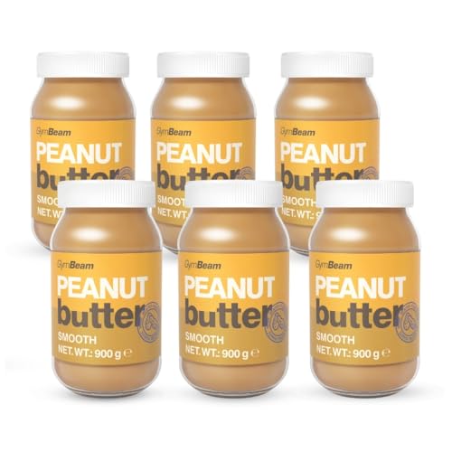 GymBeam Natürliche Erdnussbutter - Hoher Proteingehalt, vegane Protein- und Fettquelle, gesunde Protein-Erdnussbutter ohne Zucker und Palmöl, hervorragend in süßen (900 g (6er pack), Smooth) von GymBeam