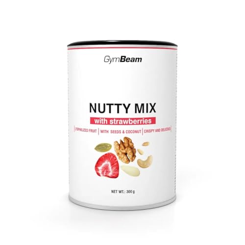 GymBeam Nutty Mix mit gefriergetrockneten Erdbeeren, Samen & Kokosflocken - Veganer Snack, laktosefrei, GVO-frei, ideal für Joghurt & Porridge, unterstützt den Cholesterinspiegel, 300 g GymBeam Nutty Mix mit gefriergetrockneten Erdbeeren, Samen & Kokosflocken - Veganer Snack, laktosefrei, GVO-frei, ideal für Joghurt & Porridge, unterstützt den Cholesterinspiegel, 300 g von GymBeam