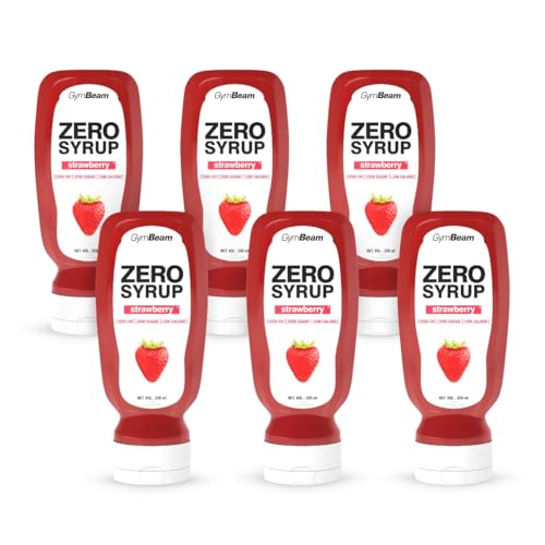GymBeam ZERO SYRUP – Sauce ohne Zucker, Topping Sirup, Sirup ohne Fett, ideal als Geschmacksverstärker für Pfannkuchen, kalorienarm und abnehmfreundlich, Erdbeere (320 ml (6er pack)) von GymBeam