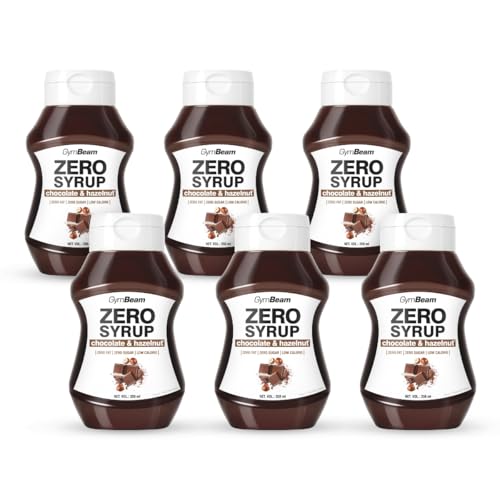 GymBeam ZERO SYRUP - Zuckerfrei und fettarm, ideal als Topping und Dessertsauce, niedriger Energiewert, perfekt für Pfannkuchen, Crêpes, Waffeln und Porridge, Haselnuss Schokolade (350 ml (6er pack)) von GymBeam