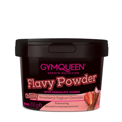 GymQueen Flavy Powder 250g, Geschmackspulver Chunky Erdbeer Joghurt Schoko, kalorienarm, Flavour Powder zum Süßen, Backen und Verfeinern von Lebensmitteln, reich an Ballaststoffen von GymQueen