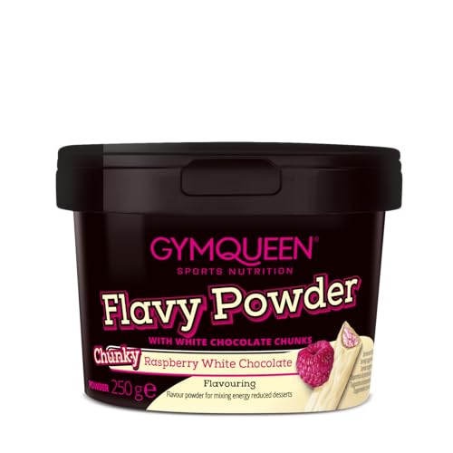 GymQueen Flavy Powder 250g, Geschmackspulver Chunky Himbeer Weiße Schokolade, kalorienarm, Flavour Powder zum Süßen, Backen und Verfeinern von Lebensmitteln, reich an Ballaststoffen von GymQueen