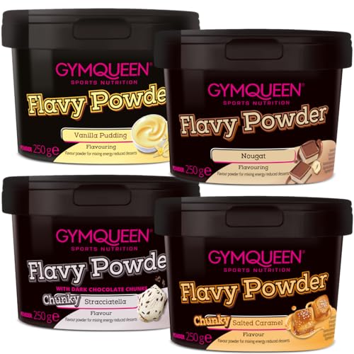 GymQueen Flavy Powder 4x250g, Geschmackspulver, kalorienarm, Flavour Powder zum Süßen, Backen und Verfeinern von Lebensmitteln, reich an Ballaststoffen GymQueen Flavy Powder 4x250g, Geschmackspulver, kalorienarm, Flavour Powder zum Süßen, Backen und Verfeinern von Lebensmitteln, reich an Ballaststoffen von GymQueen