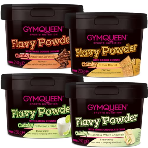 GymQueen Flavy Powder 4x250g, Geschmackspulver, kalorienarm, Flavour Powder zum Süßen, Backen und Verfeinern von Lebensmitteln, reich an Ballaststoffen GymQueen Flavy Powder 4x250g, Geschmackspulver, kalorienarm, Flavour Powder zum Süßen, Backen und Verfeinern von Lebensmitteln, reich an Ballaststoffen von GymQueen