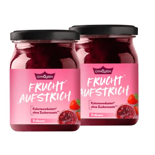 GymQueen Fruchtaufstrich Erdbeere 2x235g, kohlenhydrat- und kalorienreduzierte Frucht-Marmelade, natürlich fruchtiger Aufstrich mit Top Nährwerten, zuckerarm und satte 49% Fruchtanteil von GymQueen