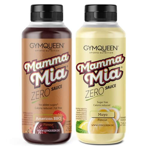 GymQueen Mamma Mia Zero Sauce 2x265ml, American BBQ + Mayo, kalorienreduziert, ohne Fett & ohne Zuckerzusatz, zum Verfeinern von Gerichten oder als Salat-Dressing von GymQueen