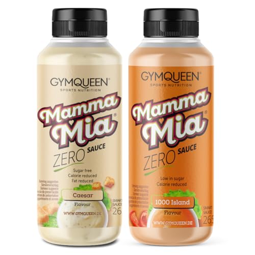 GymQueen Mamma Mia Zero Sauce 2x265ml, Crazy Caesar + 1000 Island, kalorienreduziert, ohne Fett & ohne Zuckerzusatz, zum Verfeinern von Gerichten oder als Salat-Dressing von GymQueen