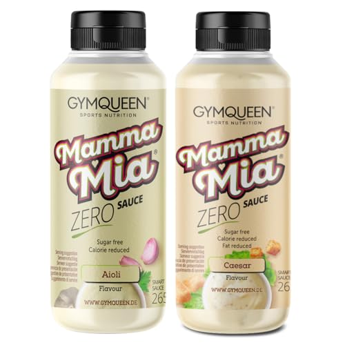 GymQueen Mamma Mia Zero Sauce 2x265ml, kalorienreduziert, ohne Fett & ohne Zuckerzusatz, zum Verfeinern von Gerichten oder als Salat-Dressing, vegetarisch, Aioli & Caesar Dressing von GymQueen