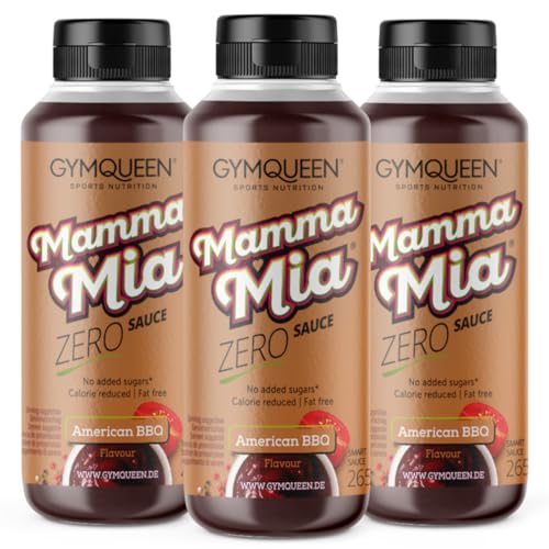 GymQueen Mamma Mia Zero Sauce 3x265ml, kalorienarm, ohne Fett & ohne Zucker, zum Verfeinern von Gerichten oder als Salat-Dressing, laktosefrei, American BBQ von GymQueen