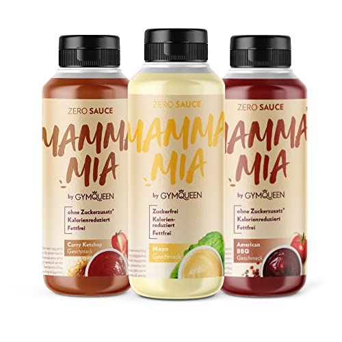 GymQueen Mamma Mia Zero Sauce 3x265ml, kalorienarm, ohne Fett & ohne Zucker, zum Verfeinern von Gerichten oder als Salat-Dressing, vegetarisch und laktosefrei, Grill Set von GymQueen