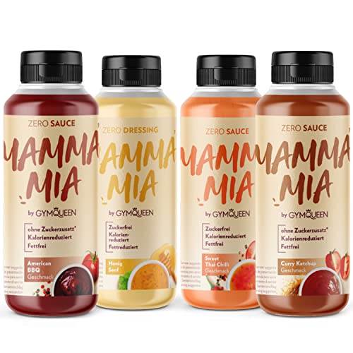 GymQueen Mamma Mia Zero Sauce 4x265ml, kalorienreduziert, ohne Fett & ohne Zuckerzusatz, zum Verfeinern von Gerichten oder als Salat-Dressing von GymQueen