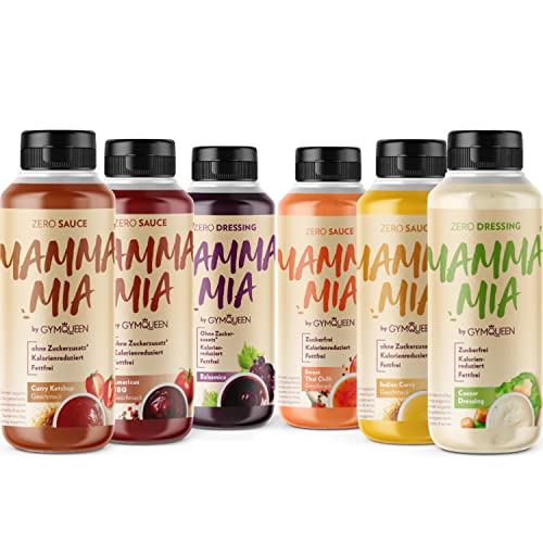 GymQueen Mamma Mia Zero Sauce 6x265ml, kalorienreduziert, ohne Fett & ohne Zuckerzusatz, zum Verfeinern von Gerichten oder als Salat-Dressing von GymQueen