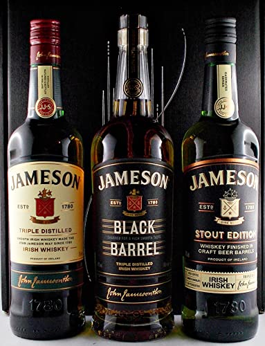 3 Flaschen Jameson : Black Barrel + Caskmates + John Jameson irischer Whiskey im Geschenkkarton von H-BO