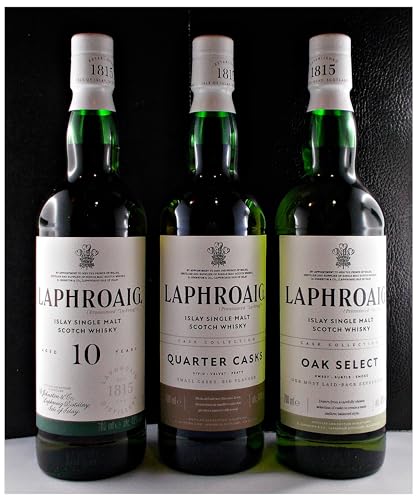 3 Flaschen Laphroaig : 10 Jahre Quarter Cask Select Single Malt Whisky im Geschenkkarton von H-BO
