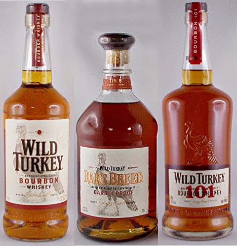 3 Flaschen Wild Turkey Bourbon Whiskey : Rare Breed + 81 Proof + 101 Proof Geschenk von H-BO