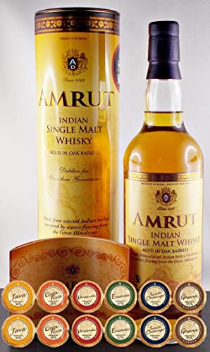 Amrut indischer Single Malt Whisky + 12 Edelschokoladen in 6 Variationen von H-BO