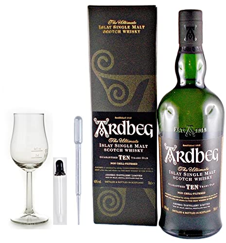 Ardbeg Ten Islay Single Malt Whisky + 1 Bugatti Glas + 2 Pipetten Glas & Kunstoff von H-BO