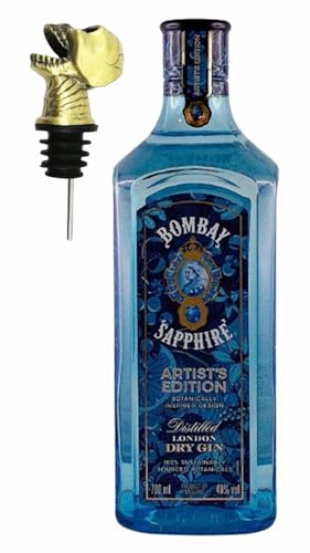 Bombay Sapphire Flasche Gin + 1 Ausgießer Totenkopf Schädel von H-BO
