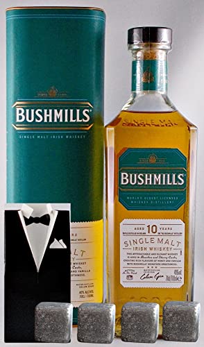 Bushmills 10 Jahre irischer Single Malt Whiskey + 4 Whisky Kühlsteine im Smoking von H-BO