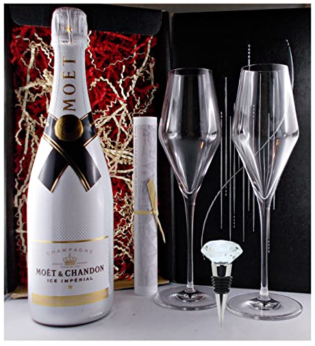 Champagner Moet & Chandon Ice Imperial + 2 Gläser + Verschluß Crystal Geschenk von H-BO