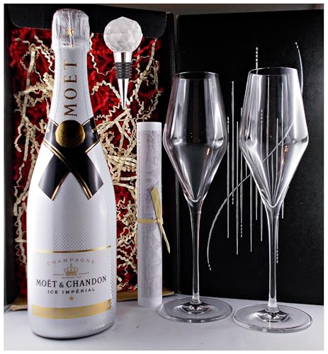 Champagner Moet & Chandon Ice Imperial + 2 Gläser + Verschluß Crystal Geschenk von H-BO