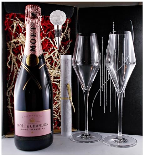 Champagner Moet & Chandon Rosé Imperial + Flaschenverschluß + 2 Champagnergläser Geschenk von H-BO