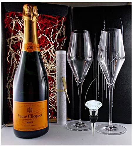 Champagner Veuve Clicqout Brut Yellow + Flaschenverschluß + 2 Gläser Geschenk von H-BO