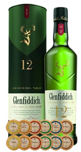 Flasche Glenfiddich 12 Jahre Single Malt Whisky + 12 Edelschokoladen in 6 Sorten von H-BO