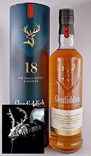 Flasche Glenfiddich 18 Jahre Single Malt Whisky + 1 Ausgießer Hirschkopf mit Zinklegierung von H-BO