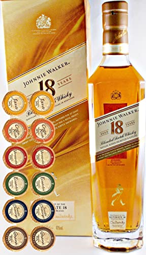 Flasche Johnnie Walker 18 Jahre Ultimate Scotch Whisky + 12 Edelschokoladen in 6 Sorten von H-BO
