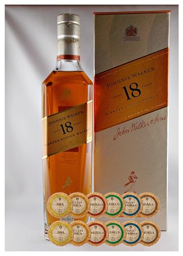 Flasche Johnnie Walker 18 Jahre Ultimate Scotch Whisky + 12 Edelschokoladen in 6 Sorten von H-BO