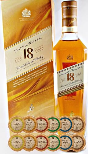 Flasche Johnnie Walker 18 Jahre Ultimate Scotch Whisky + 12 Edelschokoladen in 6 Sorten von H-BO