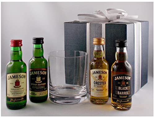 GESCHENK JAMESON IRISCHER WHISKEY MINIATUR COLLECTION - 4X 50ML + 1 Glas im Geschenkkarton von H-BO