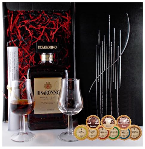 Geschenk Amaretto Disaronno Mandellikör + 9 Edelschokoladen in 9 Sorten + 2 Likörgläser von H-BO