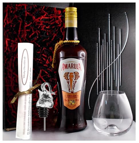Geschenk Amarula Fruit Cream Likör + 1 trendiges Glas + 1 Ausgießer Elefant mit Zinklegierung von H-BO