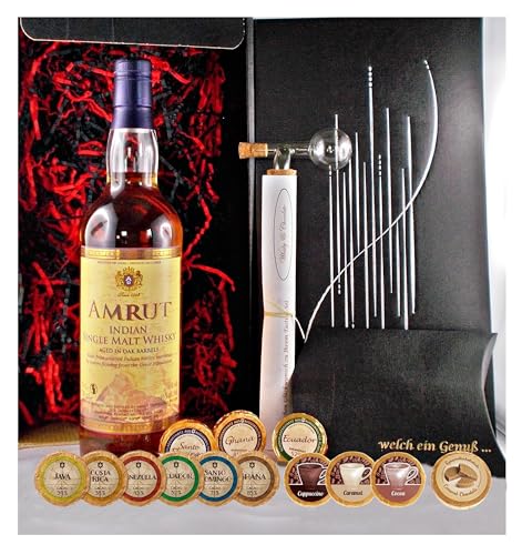 Geschenk Amrut Single Malt Whisky + Glaskugelportionierer + Edelschokolade + Fudge von H-BO