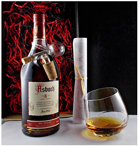 Geschenk Asbach 8 Jahre Privatbrand + Drelio Glas + Glaskugelportionierer zum feinen Dosieren von H-BO